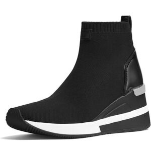 NIB Michael Kors Womens Skyler Knit Sock Bootie Sneaker Black Wedge Heel 11M